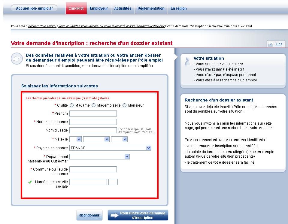 cessation inscription pole emploi