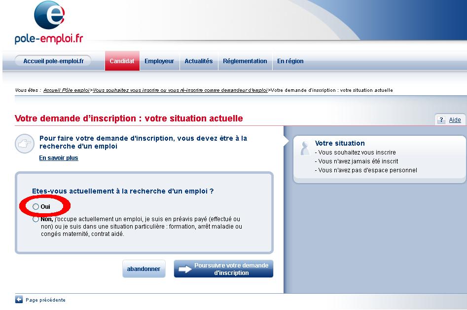 Inscription pôle emploi etape 4