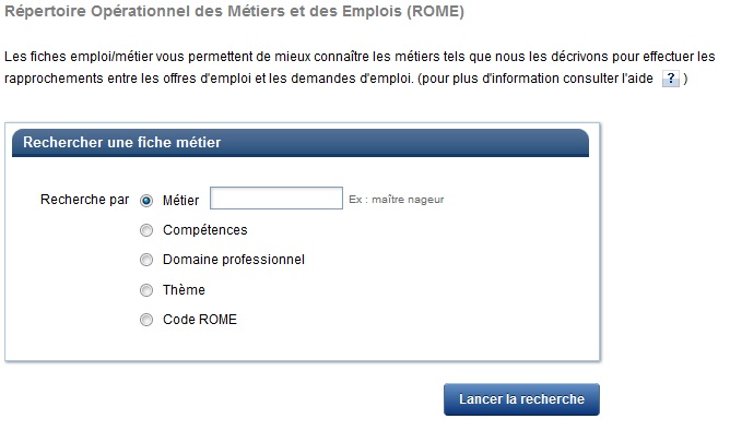 Extrait de la recherche de code rome sur le site pole-emploi.fr