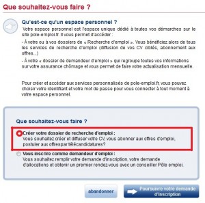création dossier demandeur d'emploi A