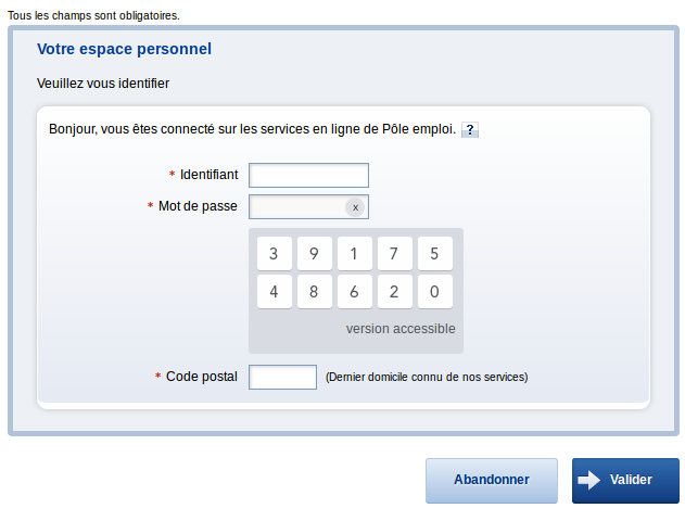 identification pole emploi
